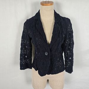 Monteau Cardigan Women's Small Dark Blue Knit Lace Single Button Long Sleeve
